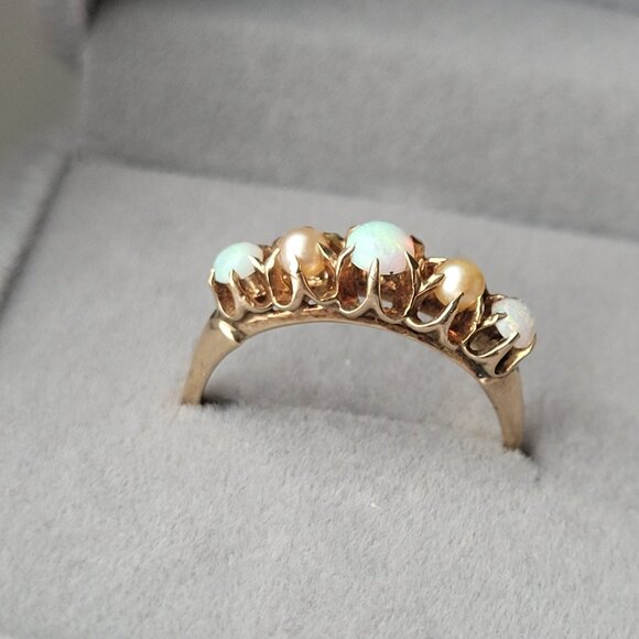 Opal Pearl Antique Gold Ring October Birthstone - Picture 11 of 16